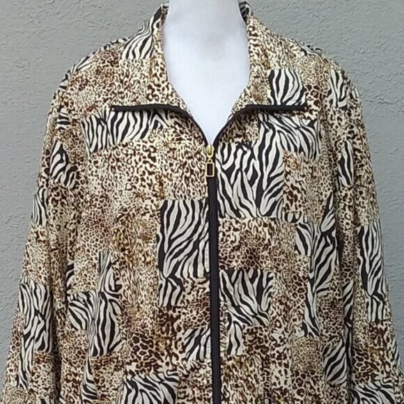 Koret Sport Jacket Women's 20W Black Brown Khaki Animal Print Zipper Grannycore - Picture 3 of 7